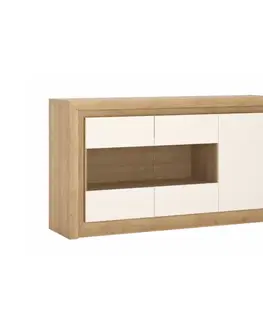 Vitríny KONDELA Leonardo LYOK 2 vitrína s osvetlením dub riviera / biela