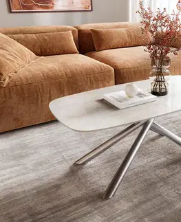 Konferenčné stolíky DELIFE Konferenčný stolík Edge zaoblený 100×50 cm keramika onyx šampanské Sarity nerezová oceľ kefovaná