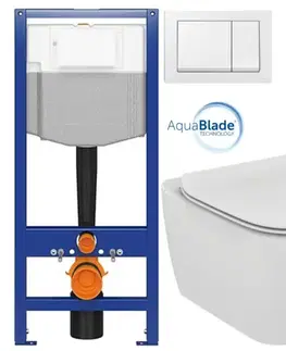 Závesné wc sety CERSANIT predstenový inštalačný systém s bielym tlačidlom K97-516 + WC Ideal Standard Tesi so sedadlom SoftClose, AquaBlade K97-526 516 TE1