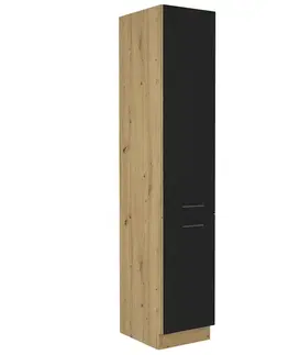 Kuchynské dolné skrinky KONDELA Monro 40 DK-210 2F kuchynská skrinka na vstavanú chladničku čierna / dub artisan