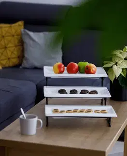 Podnosy a tácky KONDELA Amato trojposchodový etažér biela / čierna