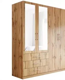 Šatníkové skrine Skriňa Pekin D4 196 cm dub wotan/zrkadlo