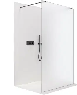 Sprchové dvere CERANO - Sprchová zástena Walk-in Onyx Duo Ľ/P - 8 mm - hranatá vzpera - čierna matná, mliečne sklo - 70x200 CER-8050BD1890
