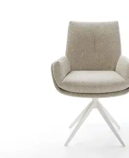 Jedálenské stoličky DELIFE Jedálenská stolička Clea-Flex tkanina mäkká béžová krížová podstava široká biela otočný o 360° s hojdacou funkciou