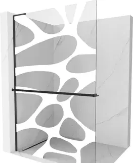 Sprchové dvere MEXEN/S - Kioto+ L Sprchová zástena WALK-IN s poličkou a držiakom uterákov 90 x 200, biely vzor, čierna 800-090-123-70-97