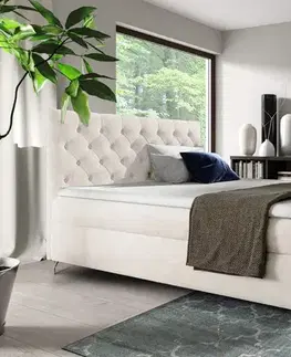 Postele KONDELA Guliette 180 boxspringová manželská posteľ biela (Velvet)