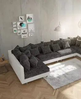 Sedacie súpravy XL DELIFE Pohovka v tvare U Clovis XL biela čierna s opierkou modulárna
