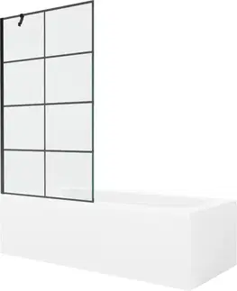 Sprchové dvere MEXEN/S - Vega obdĺžniková vaňa 180 x 80 cm s panelom + vaňová zástena 100, čierna vzor 550118080X9510007077