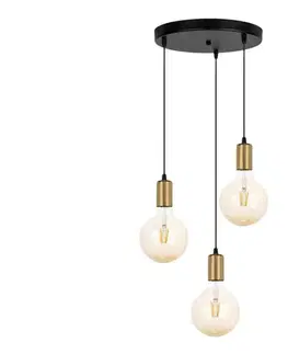Svietidlá  Luster na lanku MIROS 3xE27/60W/230V guľatý čierna/zlatá 0257