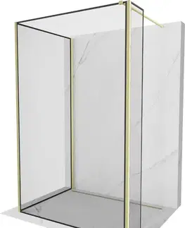 Sprchové dvere MEXEN/S - Kyoto Sprchová zástena WALK-IN 120 x 120 x 40, čierny vzor, zlatá kartáčovaná 800-120-120-221-55-70-040