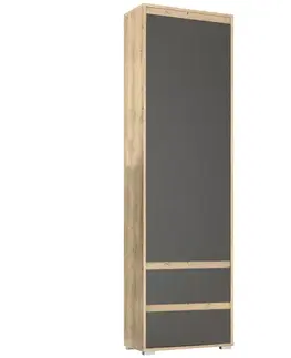 Šatníkové skrine NABBI Thebes PB-1D2DRWS jednodverová predsieňová skriňa dub artisan / sivá