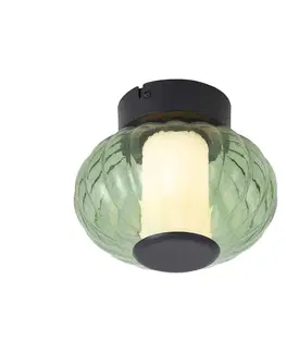Stropné osvetlenie Dizajnové stropné svietidlo čierne 18 cm so zeleným sklom vrátane 3-stupňovej stmievateľnej LED - Margherite