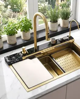 Kuchynské drezy REA REA - Multifunkčný oceľový drez 10 v 1 Alonzo Brush Gold ZLE-06419