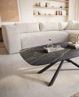 Konferenčné stolíky DELIFE Konferenčný stolík Edge zaoblený 120x70 cm keramika Laminam® Noir Desir hnedá Sarity kov čierna