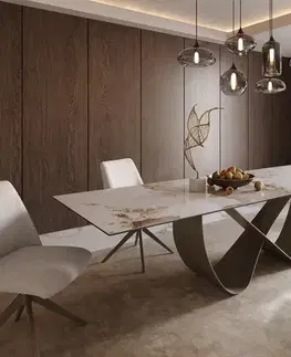 Jedálenské stoly DELIFE Jedálenský stôl Edge 300x100 cm keramika Minas Melange bielo-béžová Infinity kov efektový povrch titán