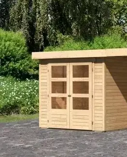 Zahradné domčeky Drevený záhradný domček ASKOLA 2 s prístavkom 280 Lanitplast