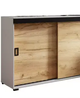 Komody do spálne Komoda Retro 140 Biely/Craft + Čierna Rukoväte