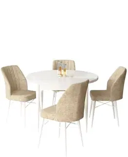 Jedálenské sety Dining Table & Chairs Set (5 Pieces) Rox - White, Cream