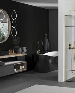 Sprchové dvere MEXEN/S - Kioto Sprchová zástena WALK-IN 120 x 200, čierny vzor 8 mm, zlatá kartáčovaná 800-120-101-55-78