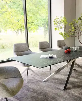 Jedálenské stoly DELIFE Jedálenský stôl Edge 300x100 cm keramika Laminam®Nero Greco antracitová krížová podstava nerezová oceľ
