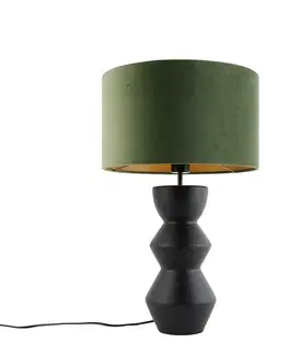 Stolné lampy Dizajnová stolná lampa čierna s tienidlom z čierneho zamatu zelená so zlatom 35 cm - Alisia