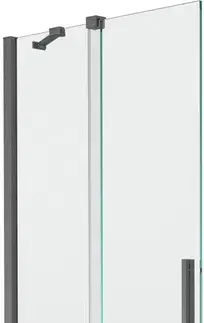 Sprchové dvere MEXEN/S - Velar Dvojkrídlová posuvná vaňová zástena 80 x 150, transparent, šedá kartáčovaná 896-080-000-01-66
