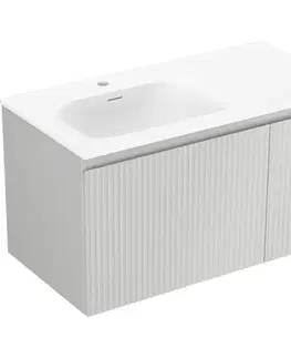 Kúpeľňový nábytok MEXEN/S - Rivel kúpeľňová skrinka 90 cm s umývadlom Vela ľavá, 1S, 1D, reliéf, sivá mat/biela mat 91A23-09047-3-BBFF62-W23L01
