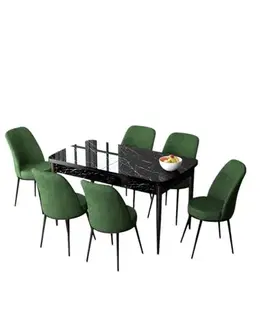 Jedálenské sety Extendable Dining Table & Chairs Set (7 Pieces) Zen - Black Marble, Khaki