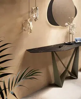 Konzolové stolíky DELIFE Konzolový stolík Edge polygonálny 180×50 cm keramika Laminam® Noir Desir hnedá Spios kov efektový povrch titánová