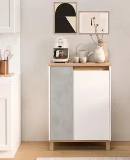 Komody a skrinky SMART komoda na nožičkách, biela/betón/sepet