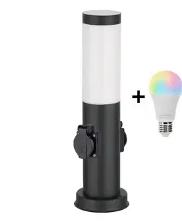LED osvetlenie Brilagi - LED RGBW Vonkajšia lampa s 2 zásuvkami 1xE27/12W/230V 40 cm IP44 čierna BG3944+AI0819