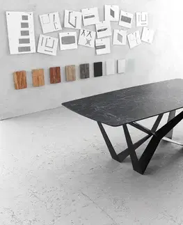 Jedálenské stoly DELIFE Jedálenský stôl Edge oválny tvar 200x100 cm Laminam® keramika Nero Greco antracitová stredová podstava plochá oceľ čierna