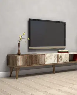 TV stolíky TV stolík Milan - Walnut, White Marble