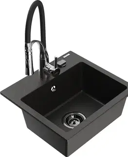 Kuchynské drezy MEXEN/S MEXEN/S - Milo granitový drez 1-miska vrátane batérie Aster, čierna/zlatá metalik 6505-75-73450-07-B