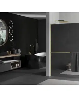Sprchové dvere MEXEN/S - Kioto+ L Sprchová zástena WALK-IN s poličkou a držiakom uterákov 90 x 200, zrkadlové, zlatá kartáčovaná 800-090-123-55-50