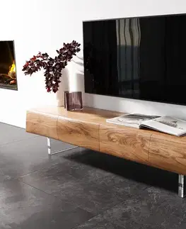 Televízne stolíky DELIFE TV stolík New Live-Edge 175 cm akácia prírodná 4 dvierka akrylová podstava