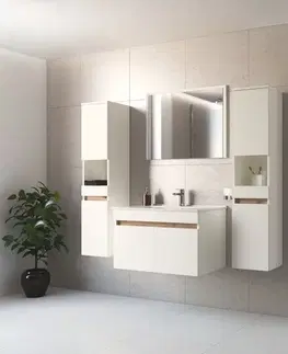 Kúpeľňový nábytok KONDELA Choice vysoká kúpeľňová skrinka biela / dub artisan / sivá