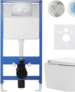 Záchody CERANO - Kompletní WC set Profi/Cronus Standard - bílá lesklá - WC tlačítko Duo/Chrom - předstěnová instalace - 59,3x38,4  CER-207104