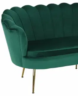 Pohovky a gauče KONDELA Noblin dvojsedačka smaragdová (Velvet) / zlatá