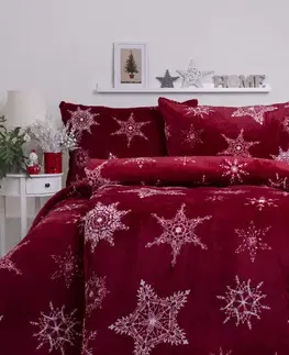 Obliečky MKLozkoviny.sk Francúzske obliečky mikroplyš Exclusive – Snehové vločky červené - 220 × 200 cm - 70 x 90 cm