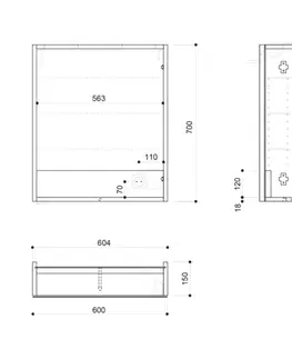 Kúpeľňový nábytok SAPHO - LINEX galérka s LED osvetlením, 60x70x15cm, ľavá/pravá. biela LX060-0030