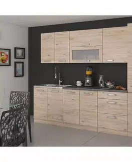 Modulový kuchynský nábytok Kuchynská linka Karolina dub bordeaux 260 bez dosky