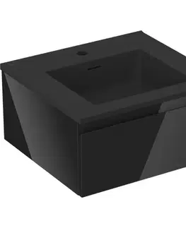 Kúpeľňový nábytok MEXEN/S - Orio kúpeľňová skrinka 50 cm s umývadlom Otis, 1 šuplík, čierna lesk/čierna mat 91A10-05023-1-BF70-W18M71