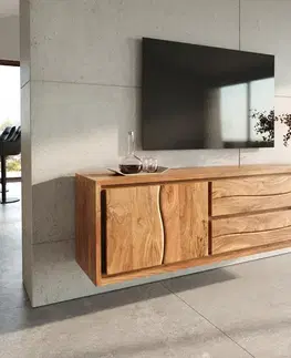 Televízne stolíky DELIFE TV stolík Live-Edge 200 cm akácia prírodná 4 dvierka 2 zásuvky závesný