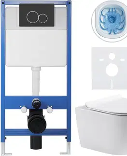 Záchody CERANO - Kompletný WC set Profi/Felci - biela lesklá - WC tlačidlo Duo/Čierna matná - predstenová inštalácia - 52,5x36 CER-8050BD84317