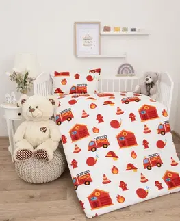 Detské obliečky MKLozkoviny.sk Bavlnené obliečky Renforcé do postieľky - Hasiči - 100 × 135 cm - 40 x 60 cm