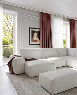 Sedacie súpravy XL DELIFE Pohovka v tvare U Lanzo 300x210 cm bouclé bielo-krémová ležadlo variabilné s taburetom