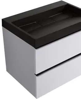 Kúpeľňový nábytok CERANO - Kúpeľňová skrinka Velora - biela matná, úchytka čierna + umývadlo z lit. mramoru Vita - čierna matná - 70x63x46,5 CER-8050BD83984