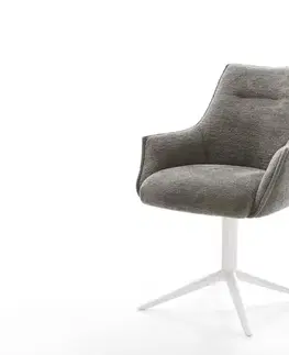 Jedálenské stoličky DELIFE Jedálenská stolička Alja-Flex s opierkami bouclé mäkký tmavobéžová krížová podstava biela 360° otočný hojdacia funkcia vrecková pružina