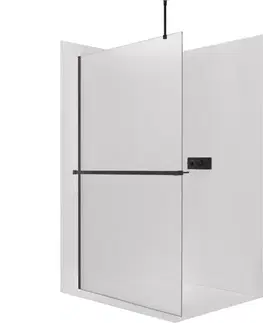 Držadlá k vani CERANO - Sprchová zástěna Walk-in Onyx Top Round L/P - 8 mm - kulatá vzpěra + polička/držák na ručníky - černá matná, mléčné sklo - 80x200  CER-8050BD1615